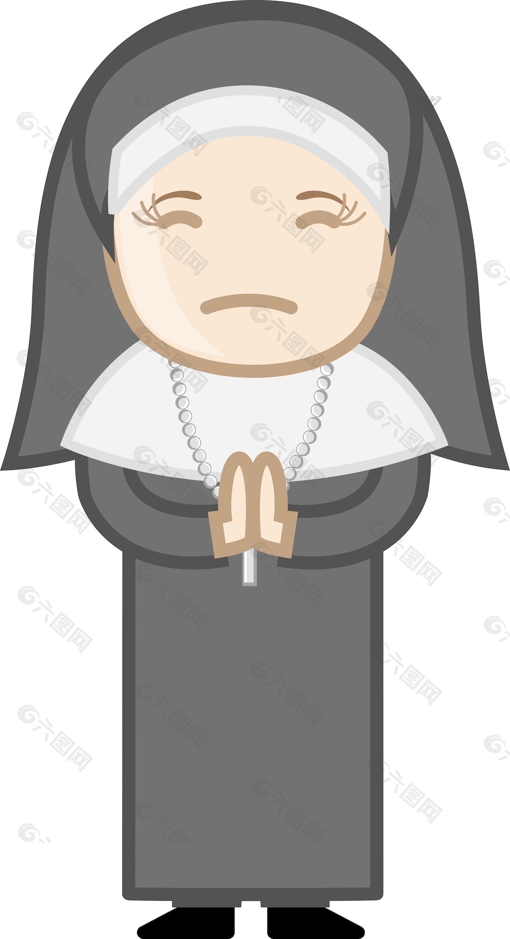 修女祈求上帝-卡通矢量图