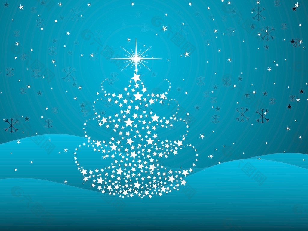 蓝色的背景和闪闪发光的圣诞树