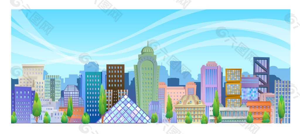 都市建筑风景插画