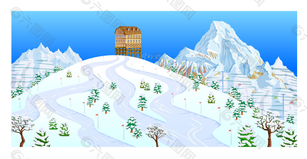 冬季滑雪场风景插画