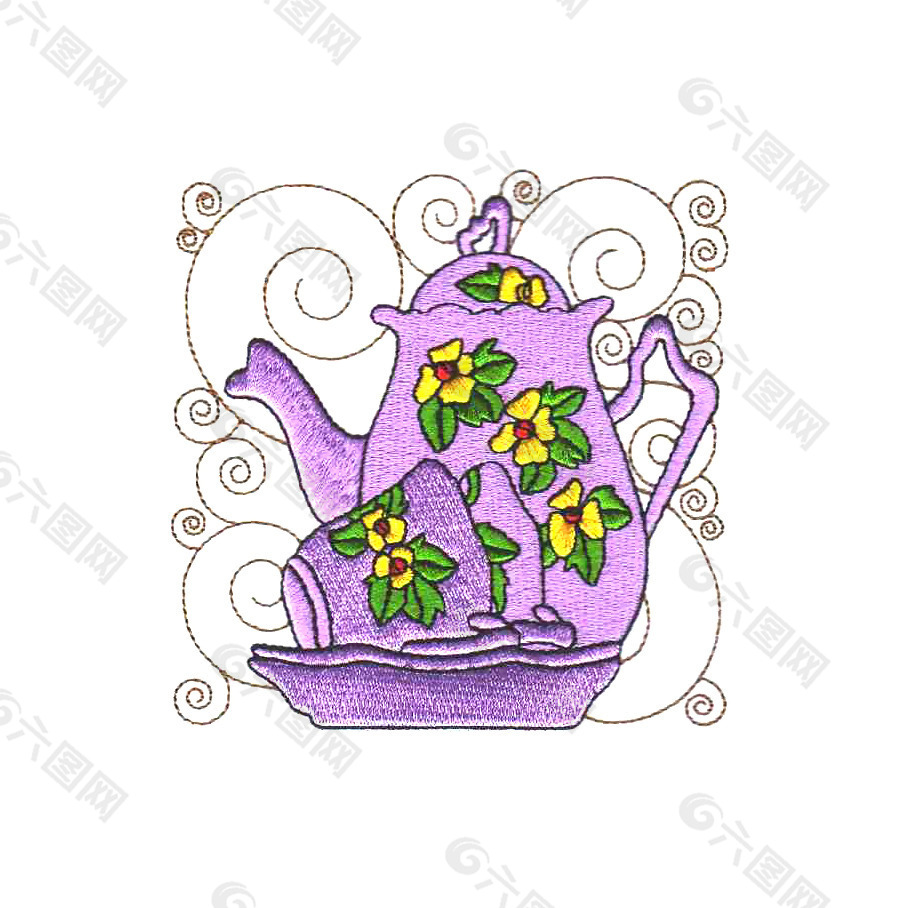 绣花 花纹 欧式花纹 生活元素 茶壶 免费素材