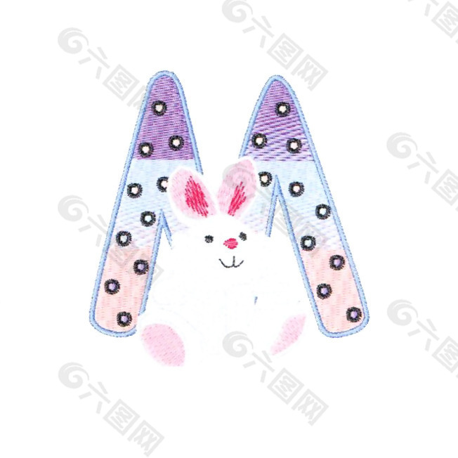 绣花 贴布 卡通动物 兔子 字母 免费素材