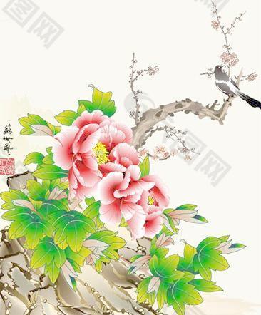 通过细腻的笔法，密切关注细节特征的中国传统工笔画风格的花鸟画矢量