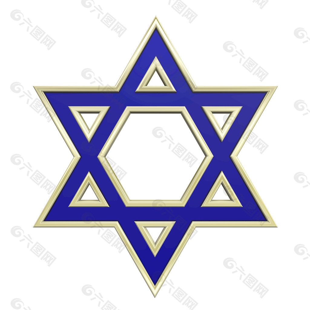 蓝色玻璃金框犹太教宗教象征的明星