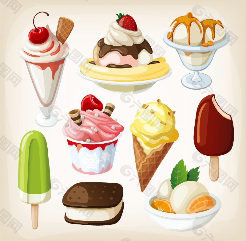 卡通美味冰淇淋雪糕矢量素材
