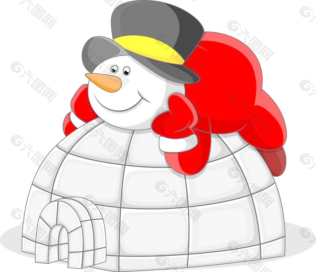 随着圆顶房子-圣诞节矢量插画的雪人