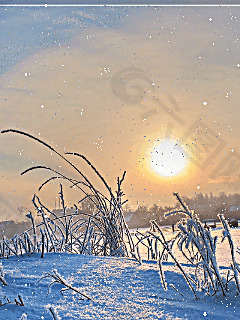 日出和雪花图片