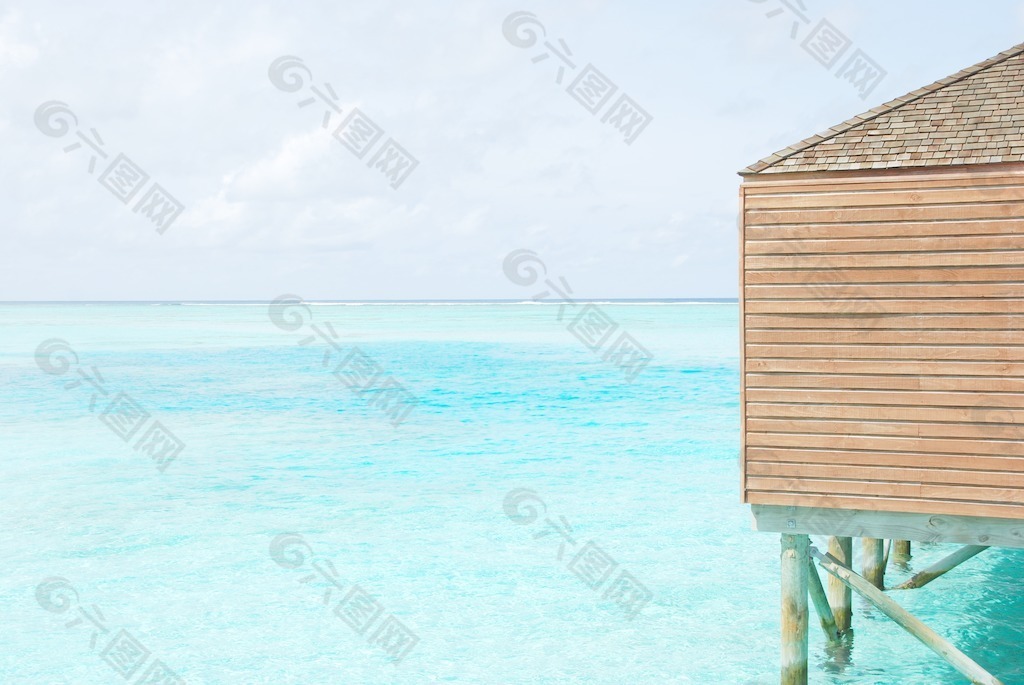海景水上别墅的细节在马尔代夫