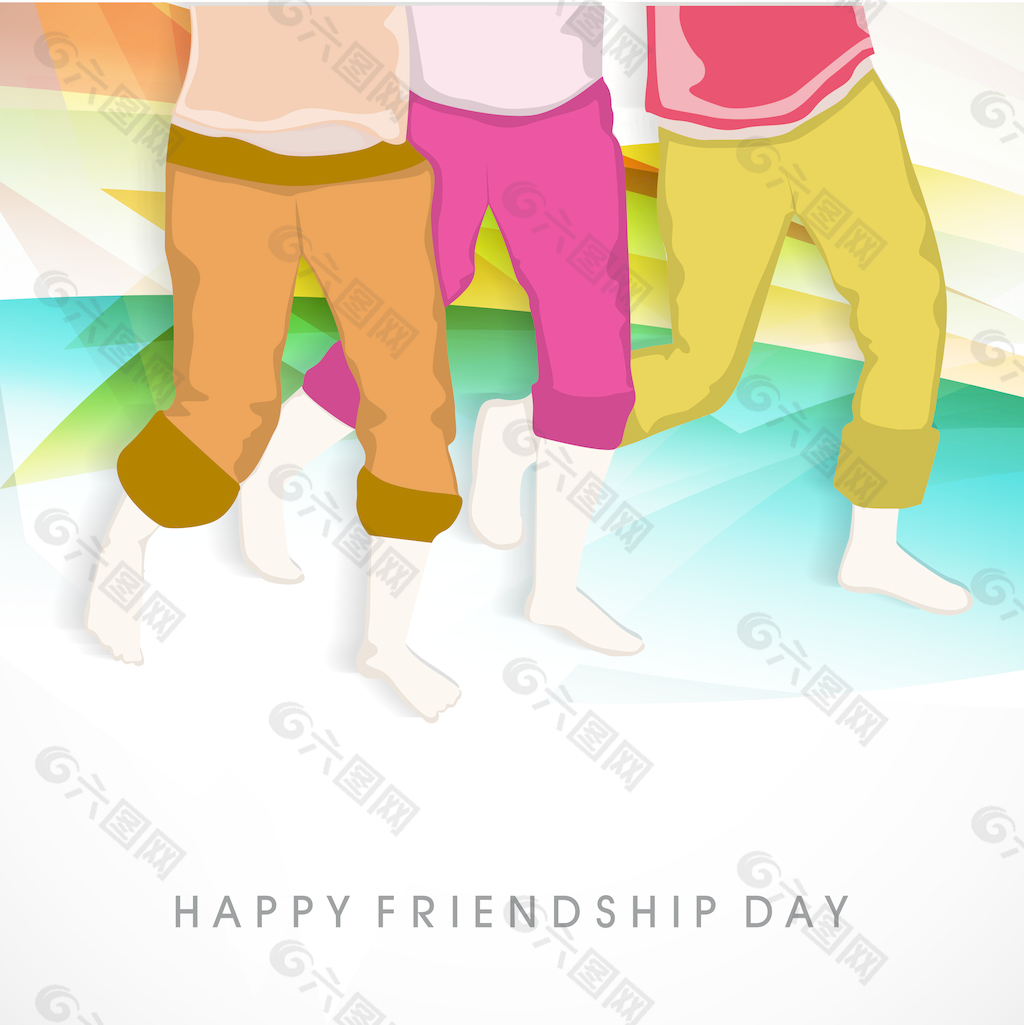 快乐友谊日背景与人的腿上丰富多彩的背景图