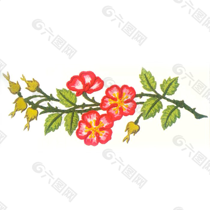 绣花 花朵 树叶 树枝 免费素材