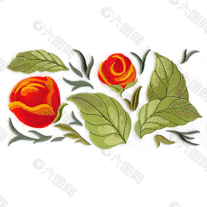 绣花 花朵 树叶 免费素材