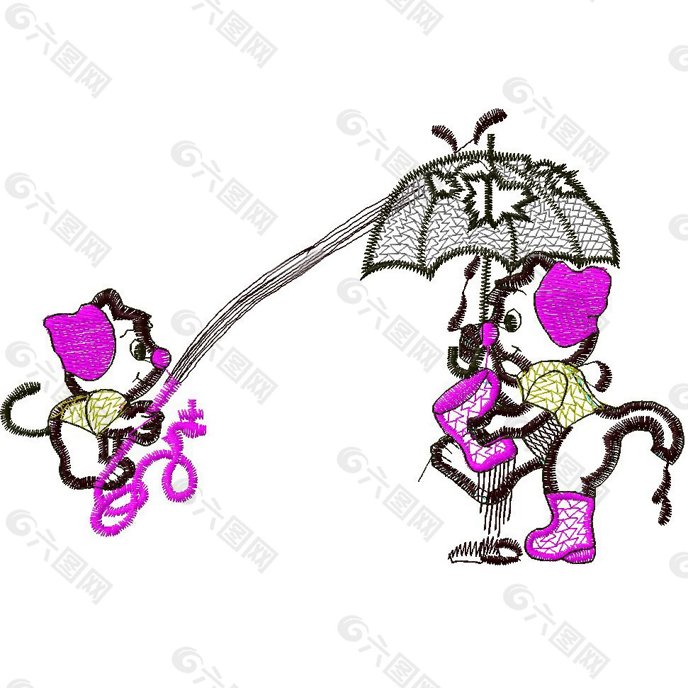 绣花 小猫 雨伞 免费素材