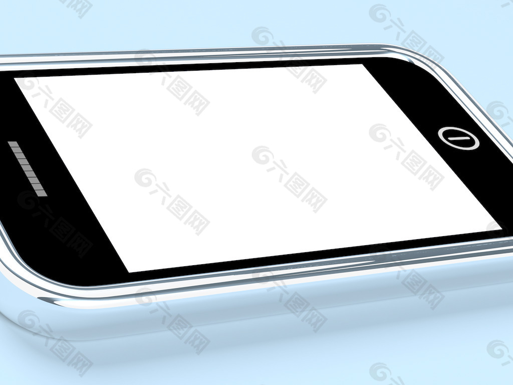 白色和蓝色的背景 智能手机的屏幕空白勇敢面对打击