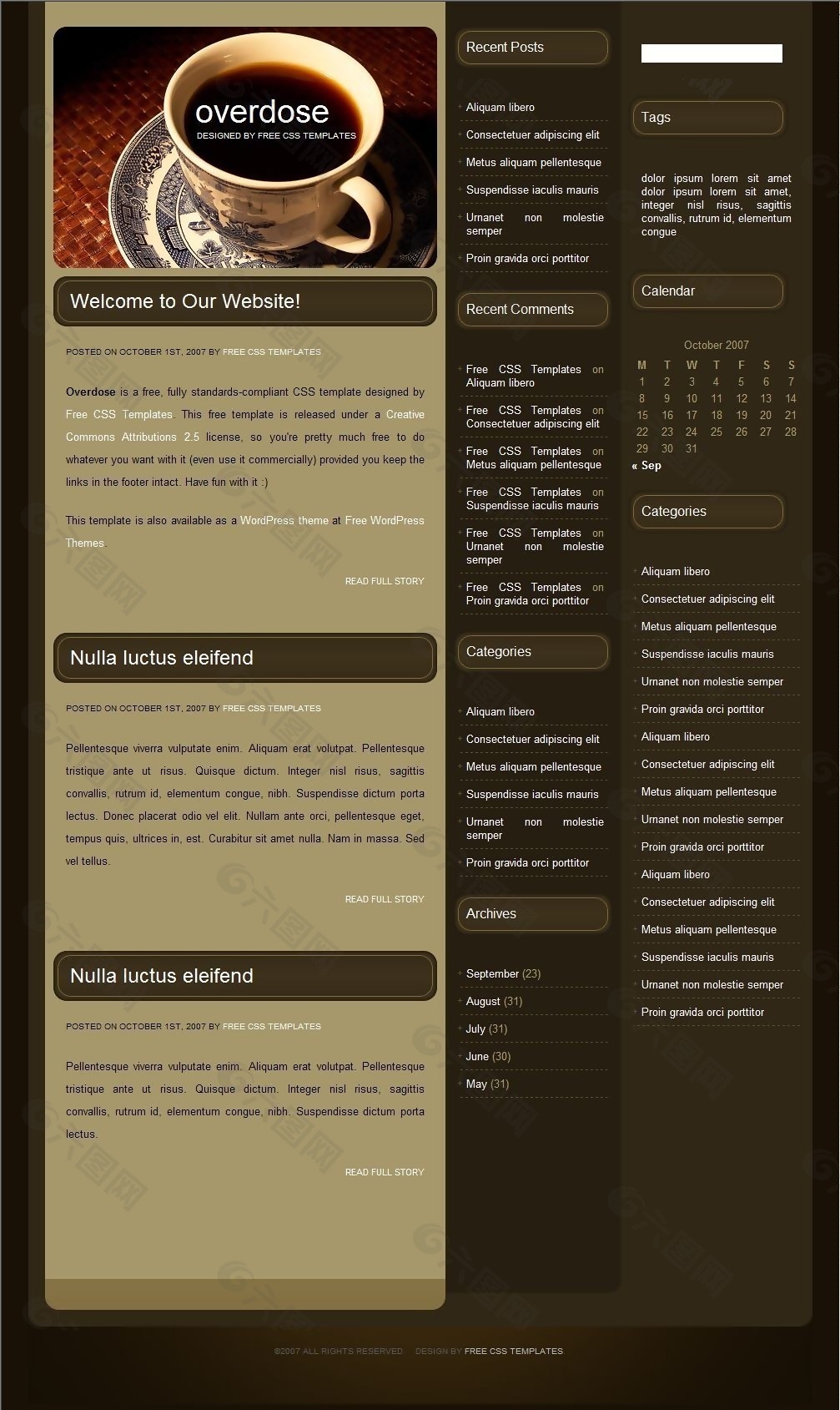 咖啡主题日志信息网页模板