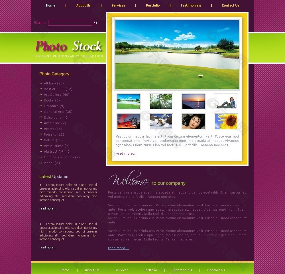 紫色图片分类信息网页模板