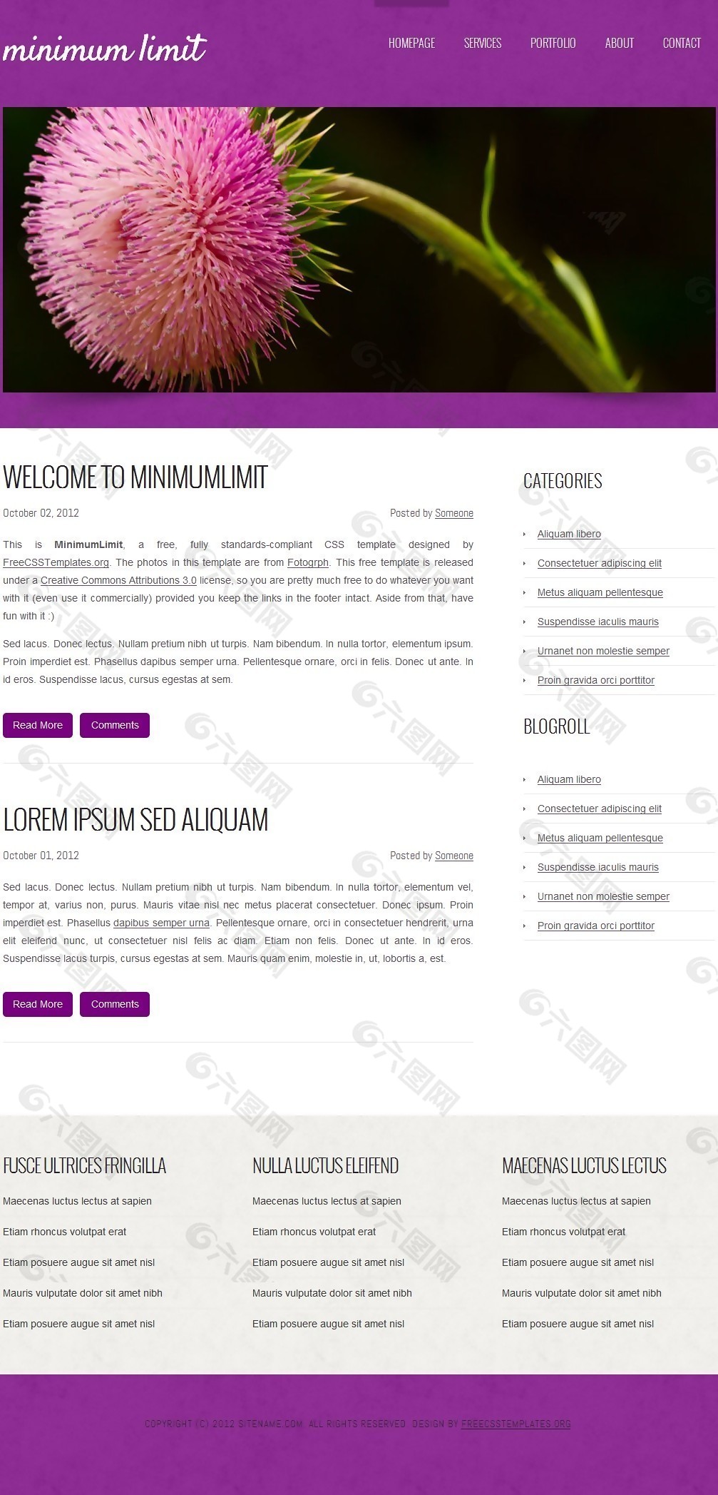 紫色简洁日志网页模板