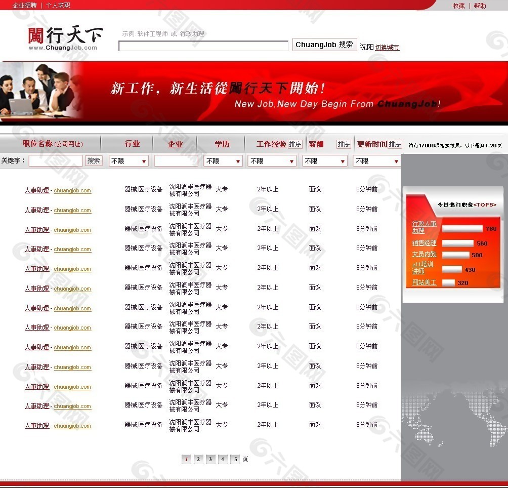 招聘信息列表网页模板