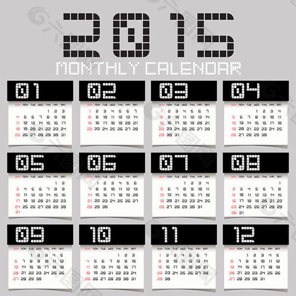2015年黑白个性日历