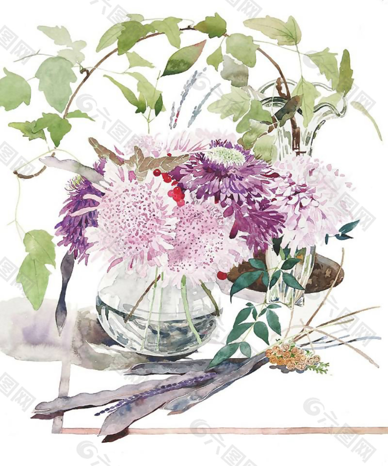 位图 植物插画 柘植彩子 艺术效果 水彩 免费素材