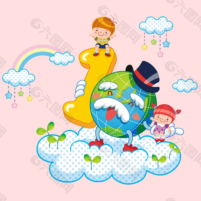 印花矢量图 可爱卡通 数学教育 地球 男孩 免费素材