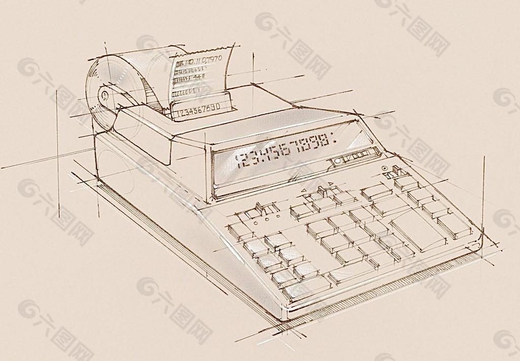 手绘办公室用品 付款机图片