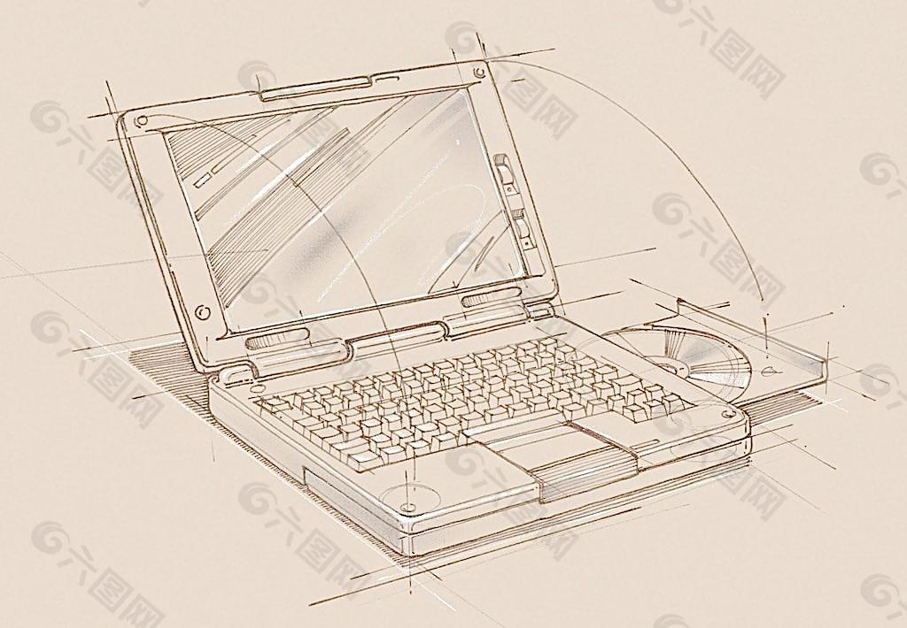 手绘办公室用品 笔记本电脑图片