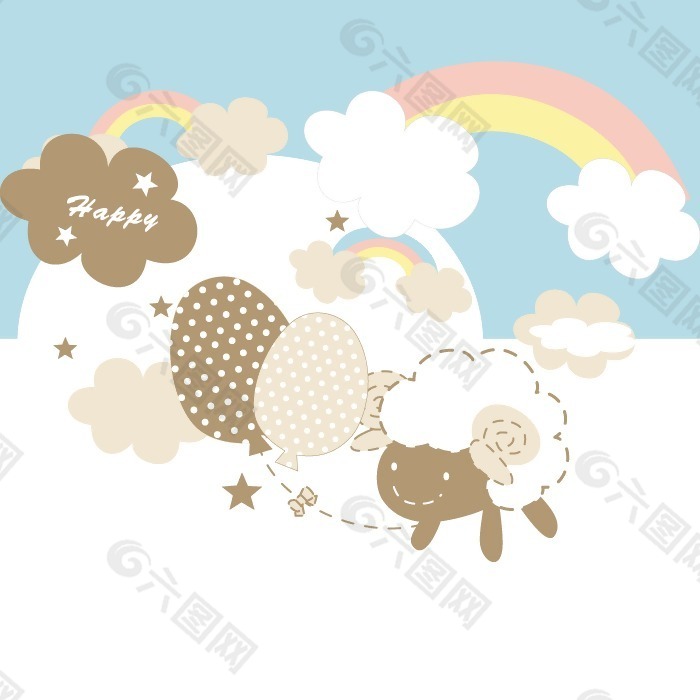 印花矢量图 可爱卡通 卡通动物 绵羊 云朵 免费素材