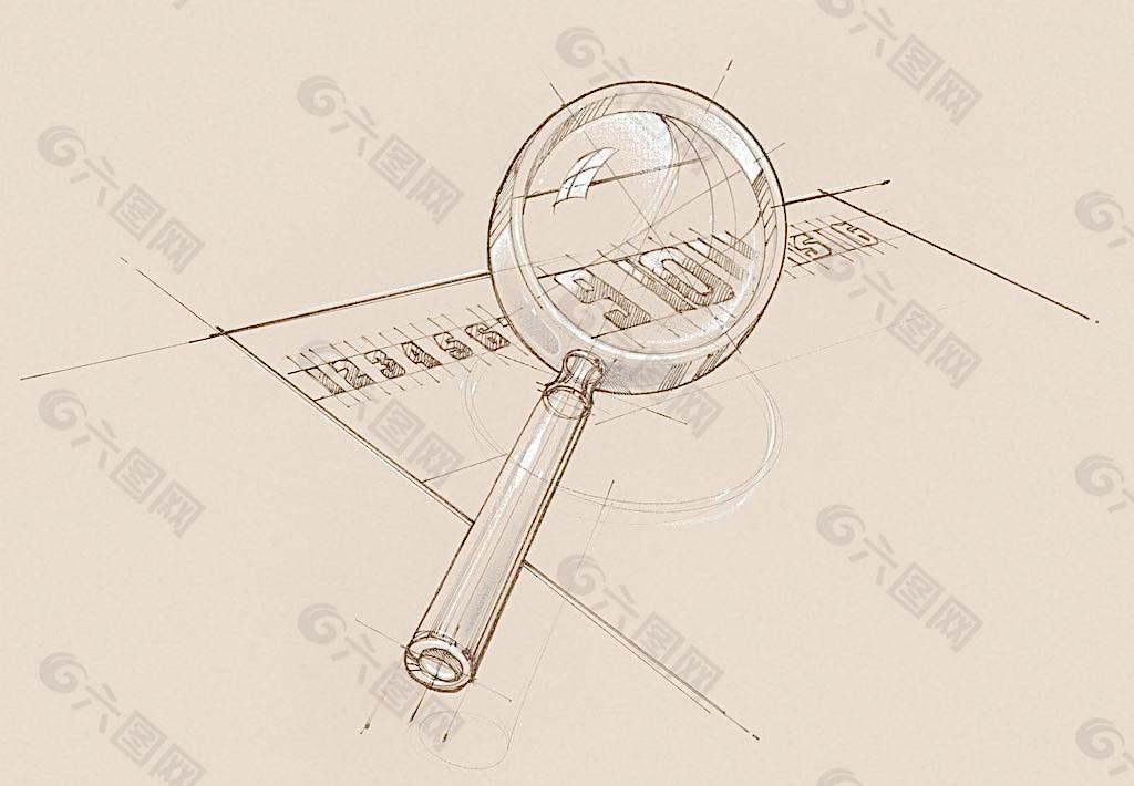 手绘办公室用品 放大镜图片