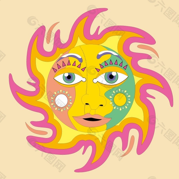 印花矢量图 T恤图案 太阳 色彩 粉红色 免费素材