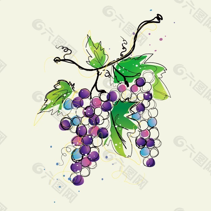 印花矢量图 水果 葡萄 色彩 紫色 免费素材