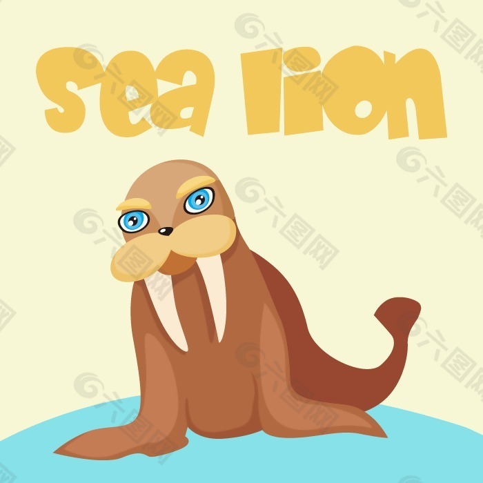 印花矢量图 可爱卡通 卡通动物 海狮 英文 免费素材