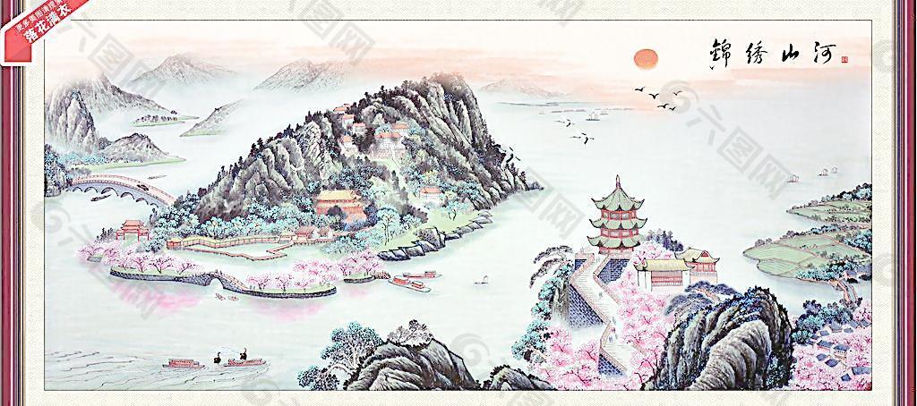 山水画 风景画 壁画图片