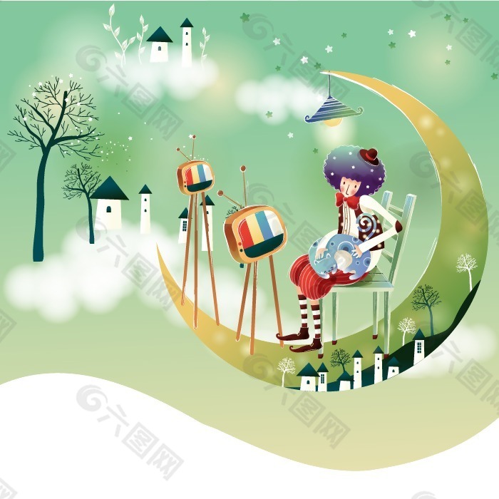 印花矢量图 可爱卡通 卡通人物 女孩 月亮 免费素材