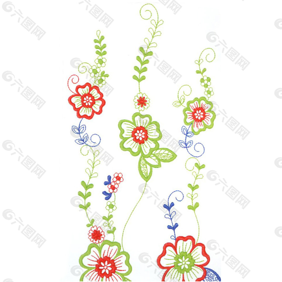 绣花 花卉 藤蔓 家纺 免费素材