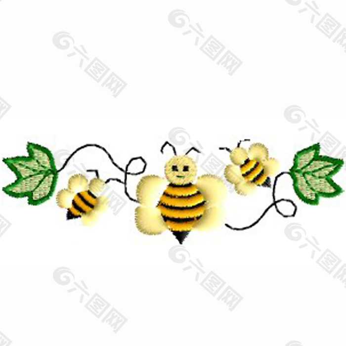 绣花 藤蔓 藤条 蜜蜂 免费素材