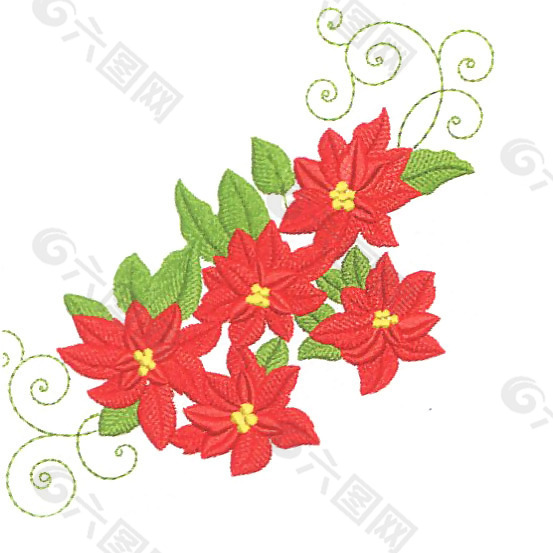 绣花 花卉 藤蔓 家纺 免费素材