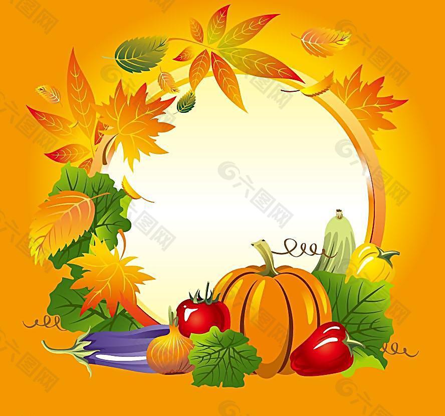 秋天枫叶蔬菜边框背景图片