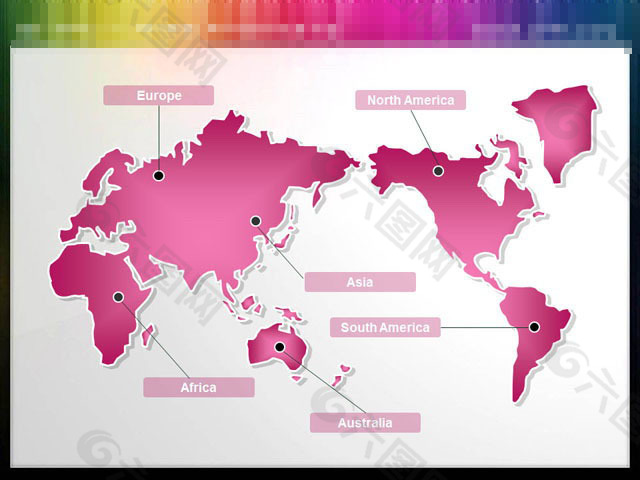 粉色世界地图PPT小插图