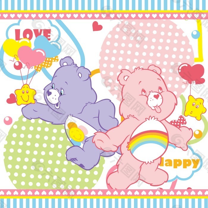 印花矢量图 可爱卡通 卡通形象 彩虹熊 气球 免费素材