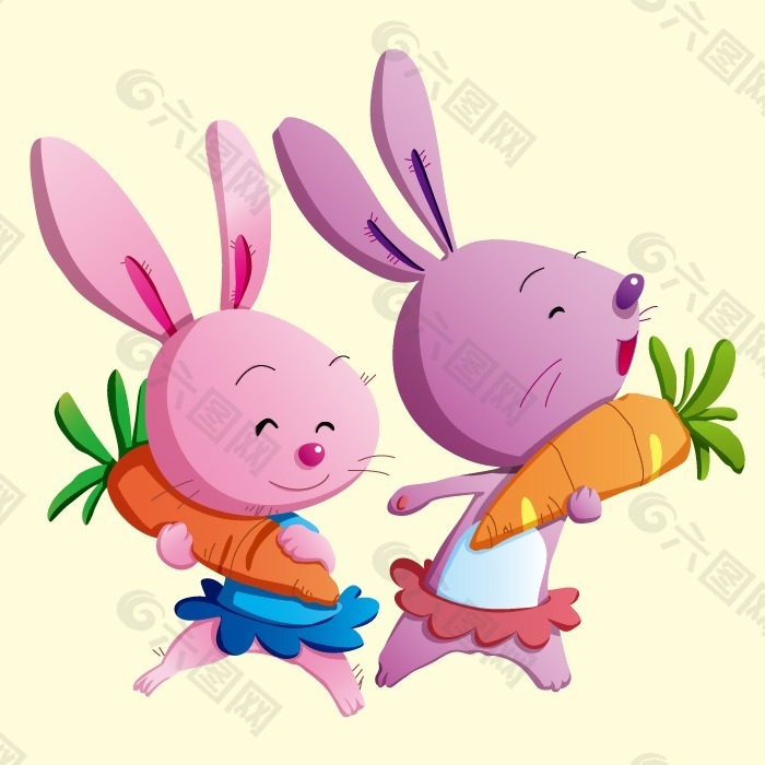印花矢量图 可爱卡通 卡通动物 小兔子 胡萝卜 免费素材