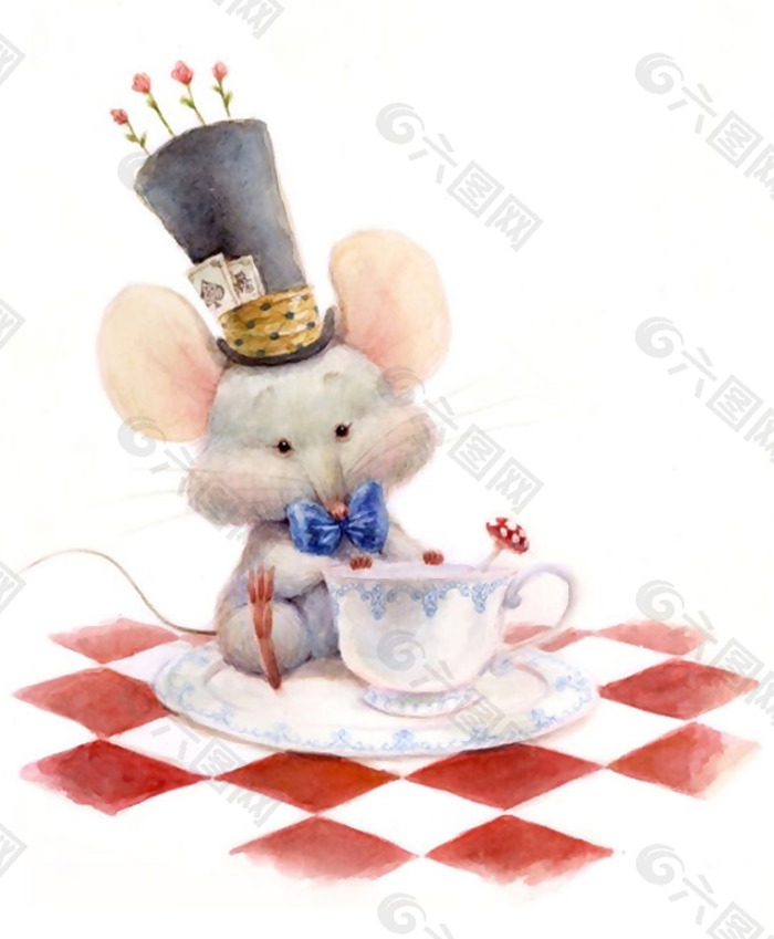 位图 插画 爱丽丝漫游仙境 动物 老鼠 免费素材