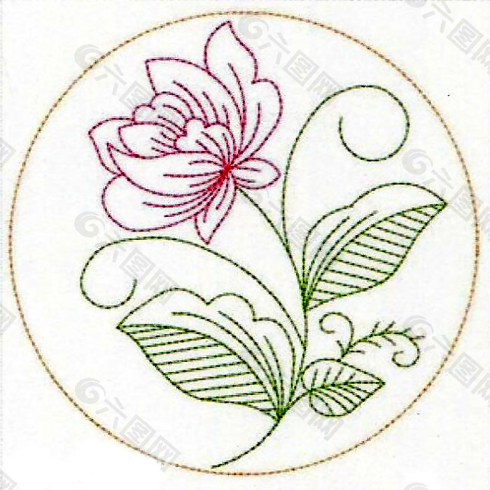 绣花 花卉 圆形 家纺 免费素材