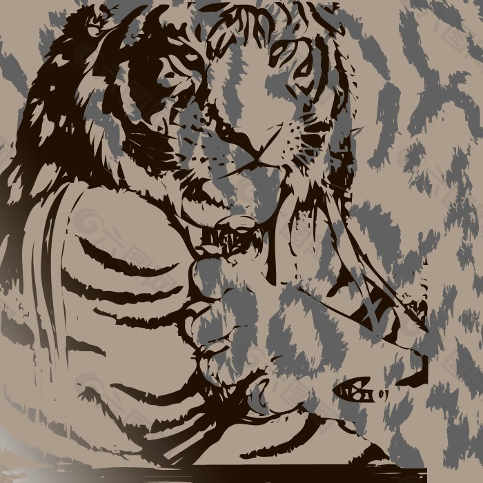 印花矢量图 动物 老虎 豹纹 色彩 免费素材