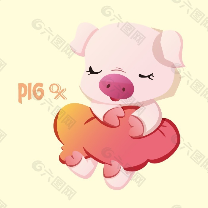 印花矢量图 可爱卡通 卡通动物 小猪 枕头 免费素材