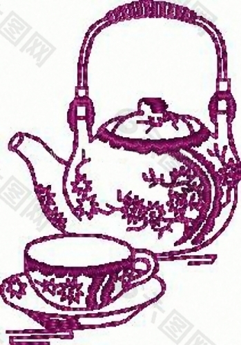 绣花 茶壶 茶杯 家纺 免费素材
