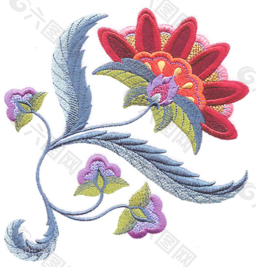 绣花 花卉 藤蔓 家纺 免费素材