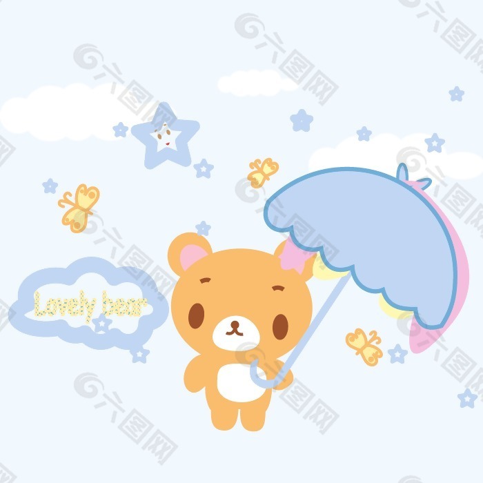 印花矢量图 可爱卡通 卡通动物 小熊 雨伞 免费素材