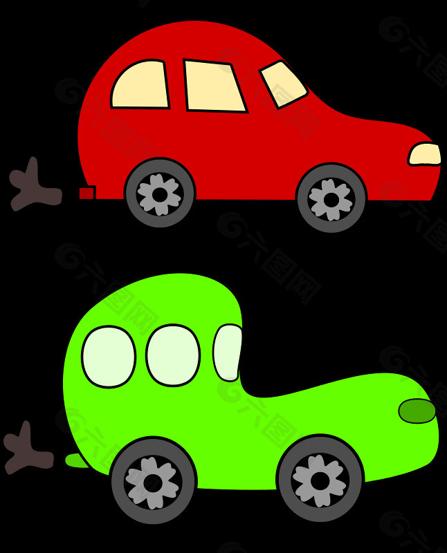 卡通绿色和红色的车