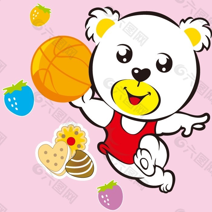 印花矢量图 卡通动物 小熊 草莓 饼干 免费素材
