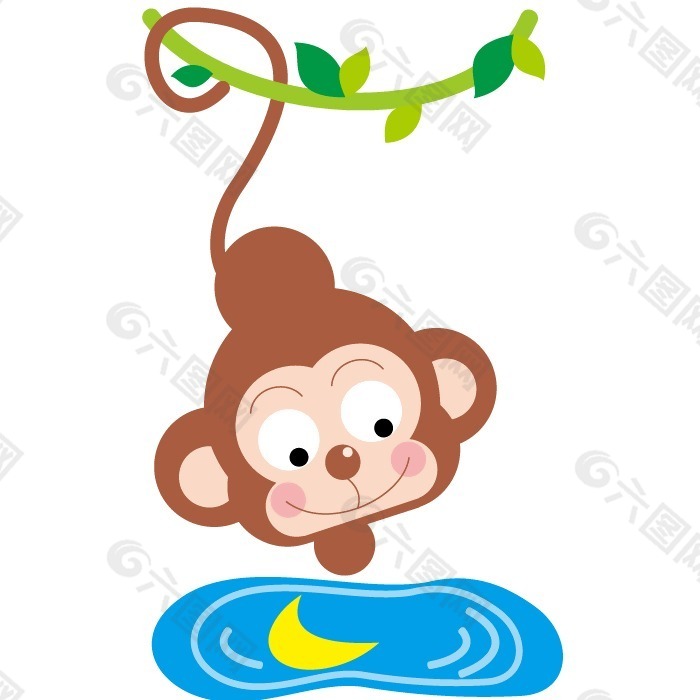 印花矢量图 婴童 小猴子 水塘 捞月 免费素材